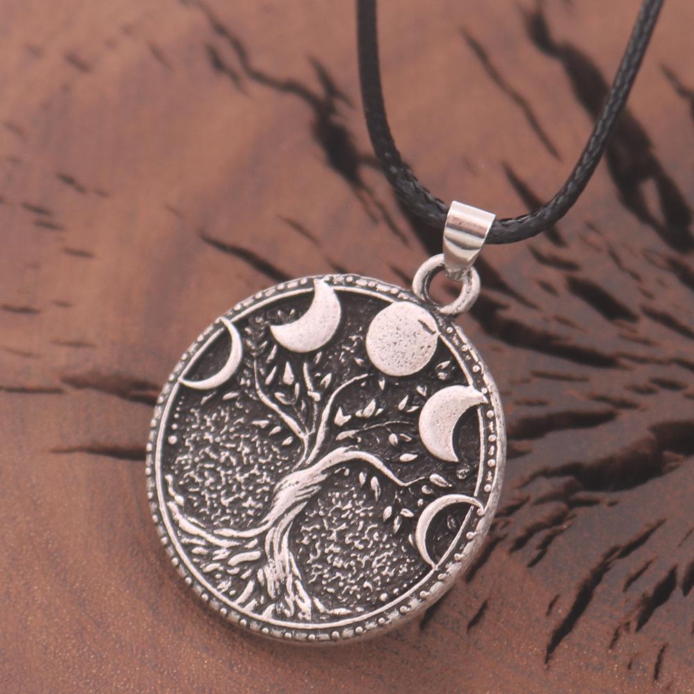 Nordic Aoding Tree of Life Alloy Pendant Vintage Moon and Sun Totem Tarot Necklace