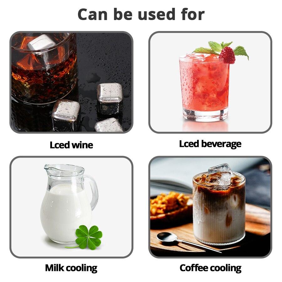 4/6/8 Piece Whiskey Ice Cubes Set with Silicone Head Tongs and Ice Cube Trays Stainless Steel Ice Cubes Reusable