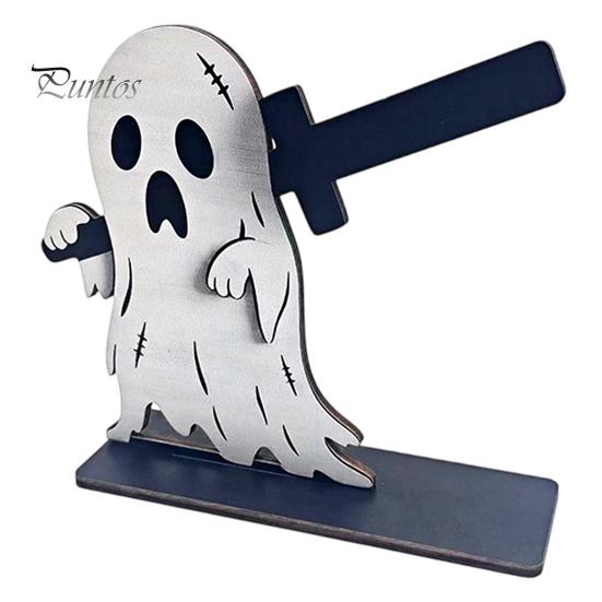 Dark Theme Table Organizer Halloween Wooden Napkin Holder, Ghost Pumpkin Skeleton Cat Bat Tissue Dispenser, Waterproof Gothic Room Decor Tabletop for