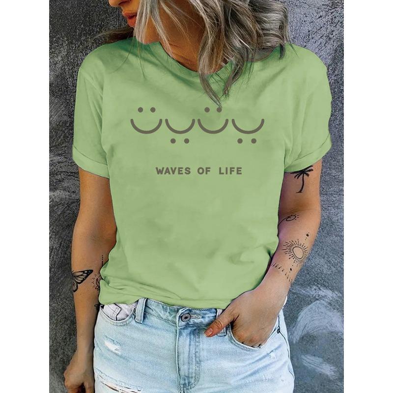 Women's Casual Crew Neck T-Shirt with Letter Print - Soft Polyester, Machine Washable