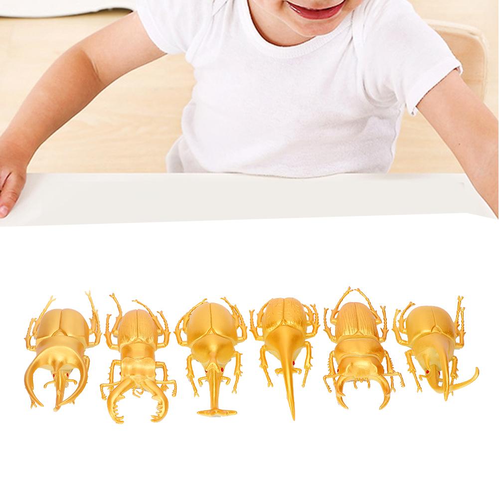 6pcs Simulation Beetle Insect Model Halloween Trick Props NonToxic PVC Insect Toy(Gold )