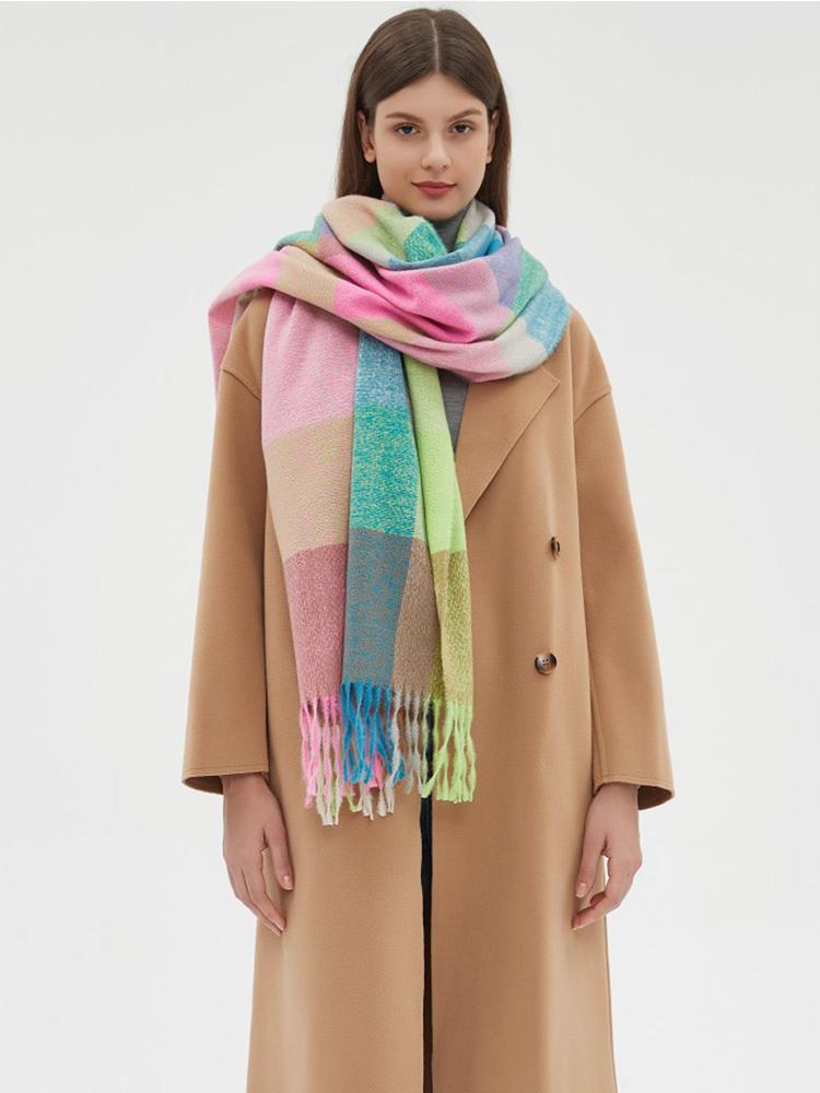 New Women Rainbow Plaid Scarf Headscarf Winter Lady Preppy Warm Tassel Scarves Pashmina Mujer Wrap Shawls Foulard Bufanda