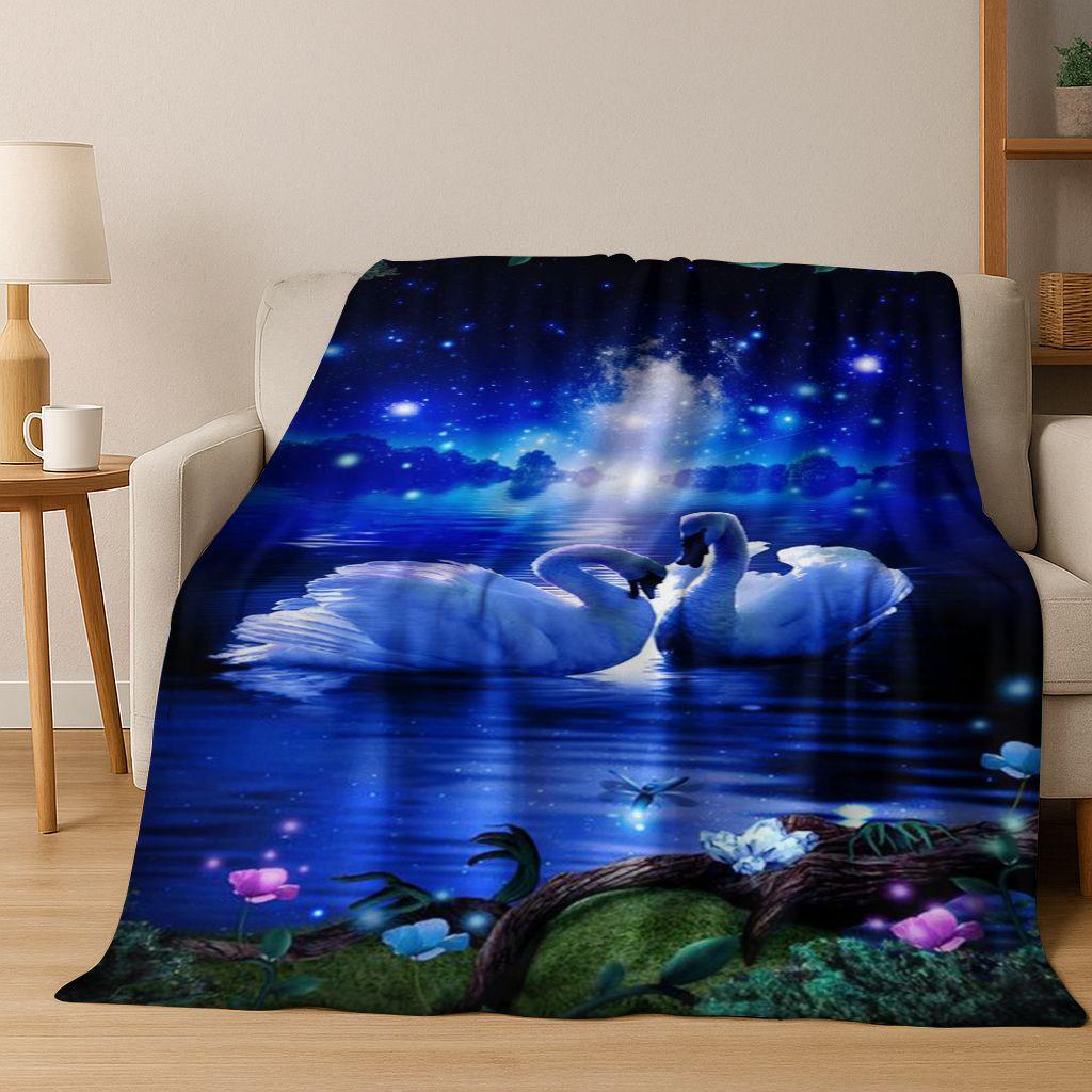 Dream Love Swan Art Cartoon Flannel Blanket,Cozy Soft Throw Blanket for Home Bedroom Bed Sofa Picnic Office Cover Gift Kids