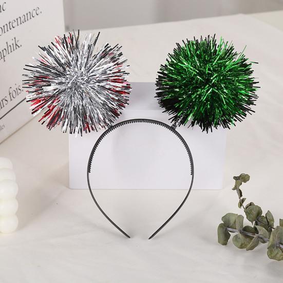 Party-Stirnband, Haarreif mit flauschiger Kugeldekoration, Elastisches Metallfolien-Stirnband für Partys, Cosplay, Halloween-Haare