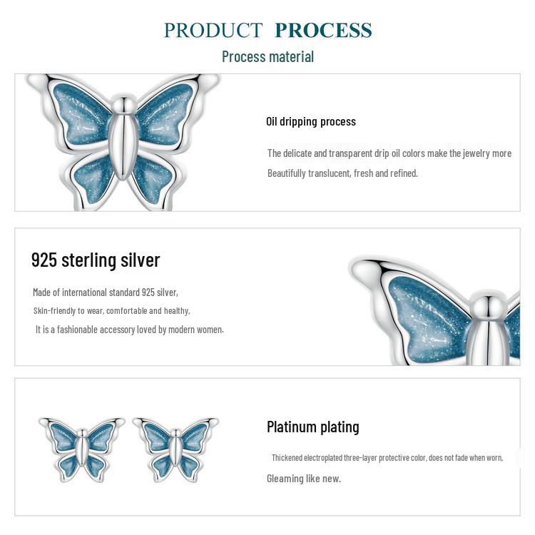 Avle Blue Butterfly Earrings: Versatile S925 Sterling Silver, Platinum-Plated