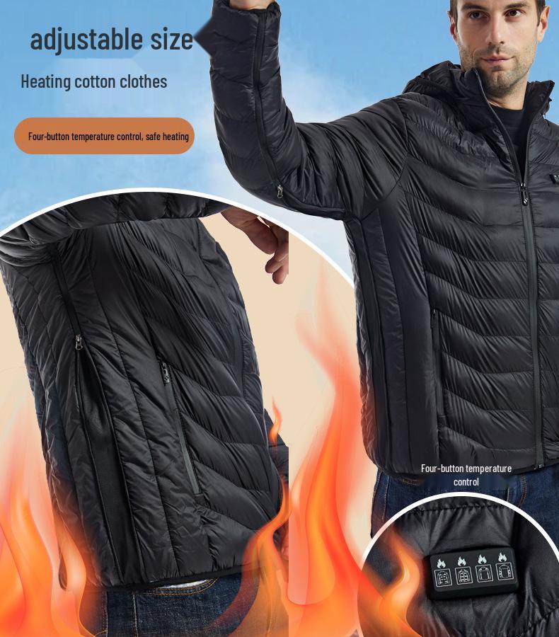 Regulowana Inteligentna Podgrzewana Bawełniana Kurtka z Kapturem - Ciepły Zimowy Płaszcz Plus Size