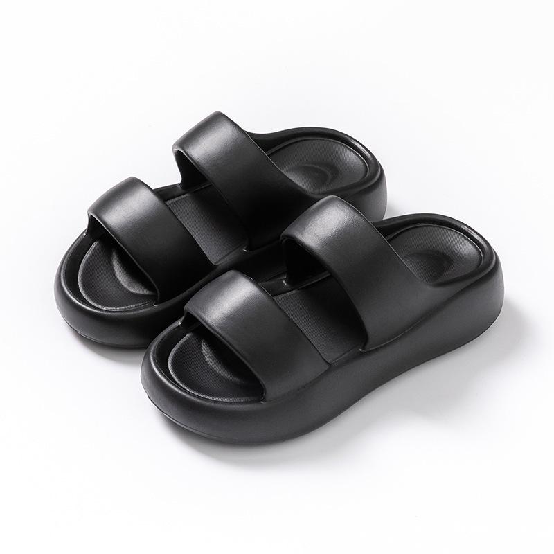 

Летние женские сандалии на толстой подошве 2024: Модный японский и корейский стиль, пляжный тренд на мягкой подошве, популярные уличные шлепанцы. 40-41 чёрный