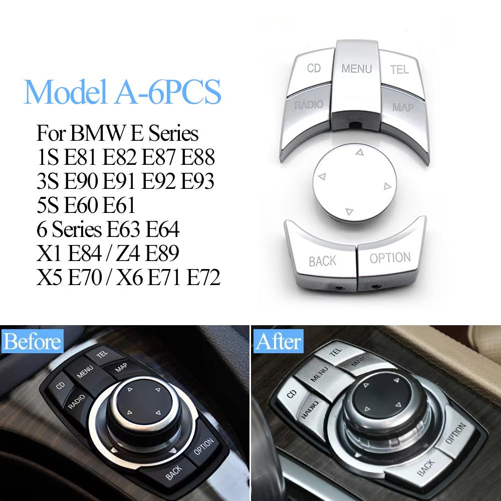 Silberne Auto-Mittelkonsolen-CIC IDrive Multimedia-Drehknopf-Knopfabdeckung für BMW E-Serie E60 E61 E81 E87 E90 E91 E92 E84 E70 E71 E72
