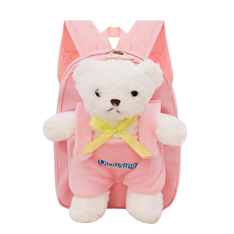 Cute Bear Plush Kids Backpack With Waterproof Nylon For Kindergarten And School Use