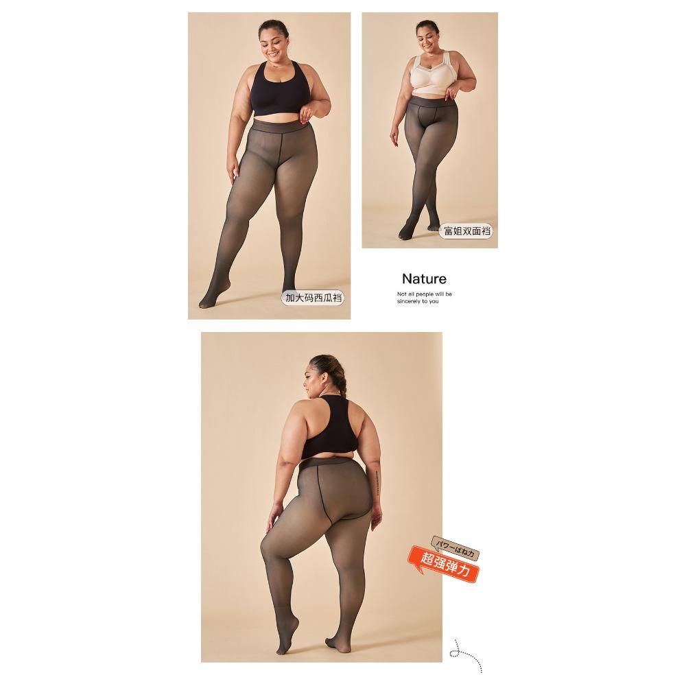 Transparente Leggings in Übergröße und Fleece-Strumpfhose für Flugbegleiterinnen, grau, mit nackten Beinen, dicke Strumpfhose