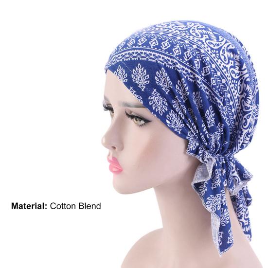 Klassisches bedrucktes faltbares Kopftuch Mütze Baumwollmischung Rüschenrand Dehnbar Schlafbeanie Haar Accessoires