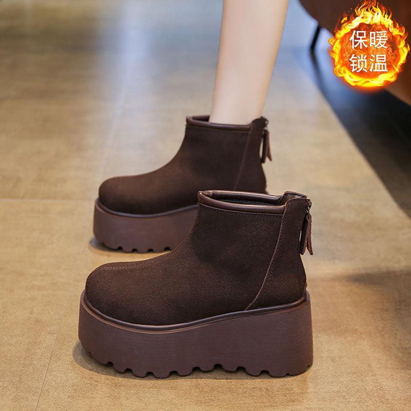 

Модные зимние сапоги на толстой подошве, новые зимние сапоги из бархата на молнии, теплые хлопковые сапоги, универсальные повседневные женские короткие сапоги 40 темно-коричневого