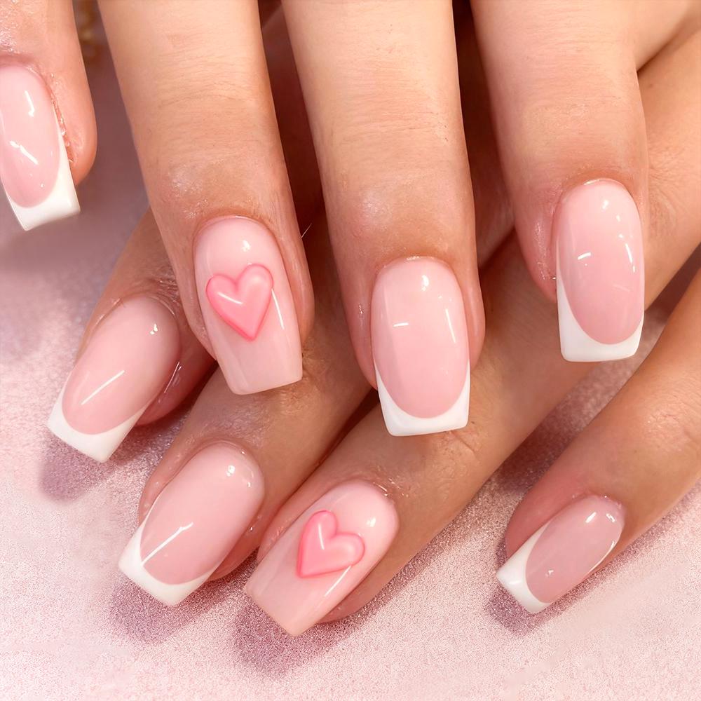 Valentine s Day European-Style Heart Pattern Glossy Press-on Nails - 24 Pieces