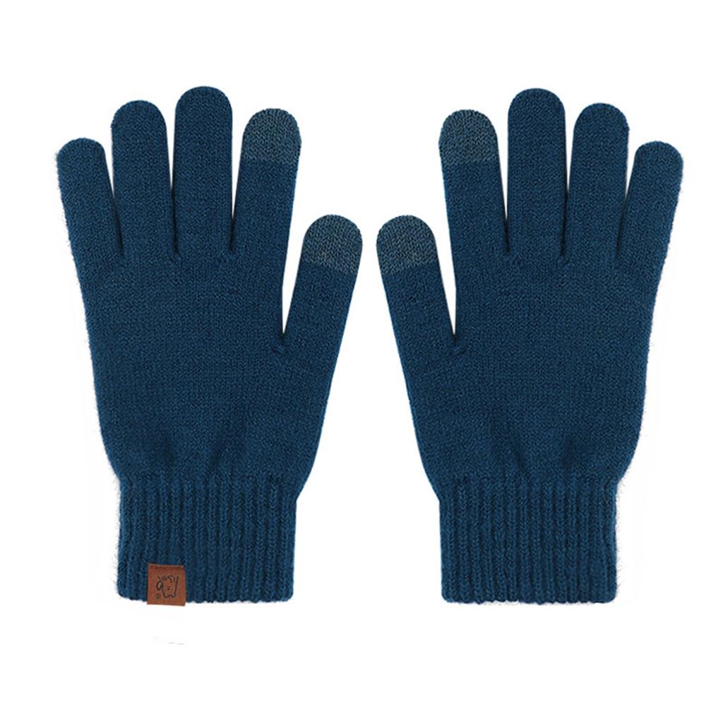 Knitted Gloves For Warm Outdoor Use, Solid Color With Fleece And Windproof Yarn Gloves For Cycling