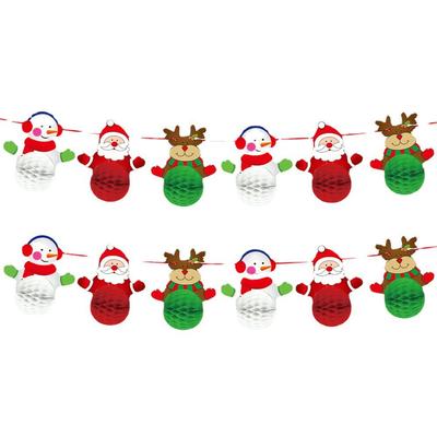 Santa Claus Snowman Elk Paper Honeycomb Latte Festive Party Hotel Mall School Decoration Honeycomb Flag
