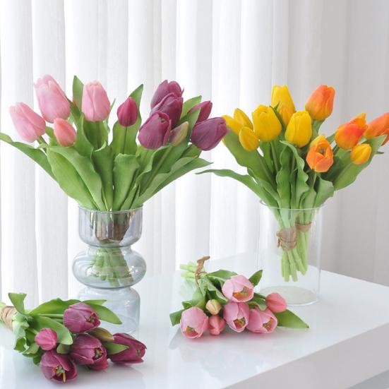 Artificial Tulip Flower 12" Real Touch Long Stem Fake Tulip Flower for Spring Easter