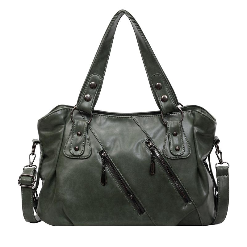Retro Women's PU Leather Handbag Large Capacity Shoulder Bags Multi Zip Pocket Handbag for Daily Commute Work Shopping and Weekend Outings