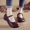 Leather women's single shoes braided flat bottom spring soft leather soft sole square head soft sole non-slip spring and autumn