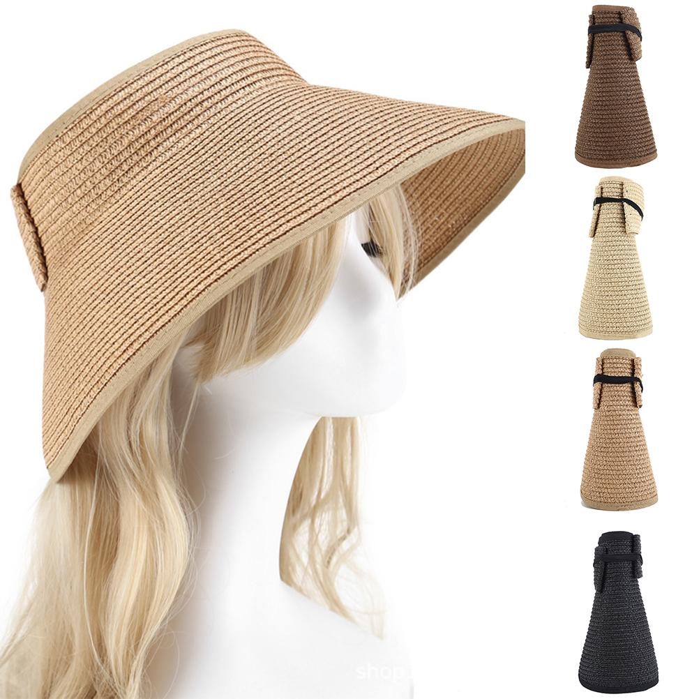 Women Sun Visors Hat Wide Brim Foldable Roll Up Beach Straw Sun Hat