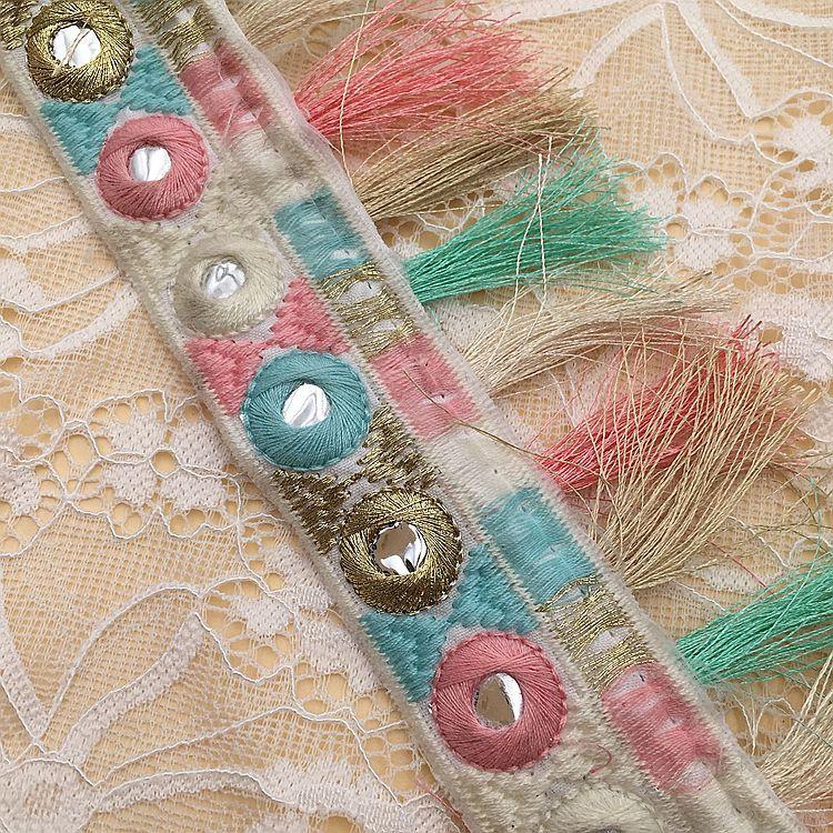 5/10 Iarde Ricamo Etnico Paillettato Jacquard Nappa Pizzo Passamaneria Fettuccia Frangiata Per Cucito Fai Da Te Indumento Tenda Decorazione Accessorio