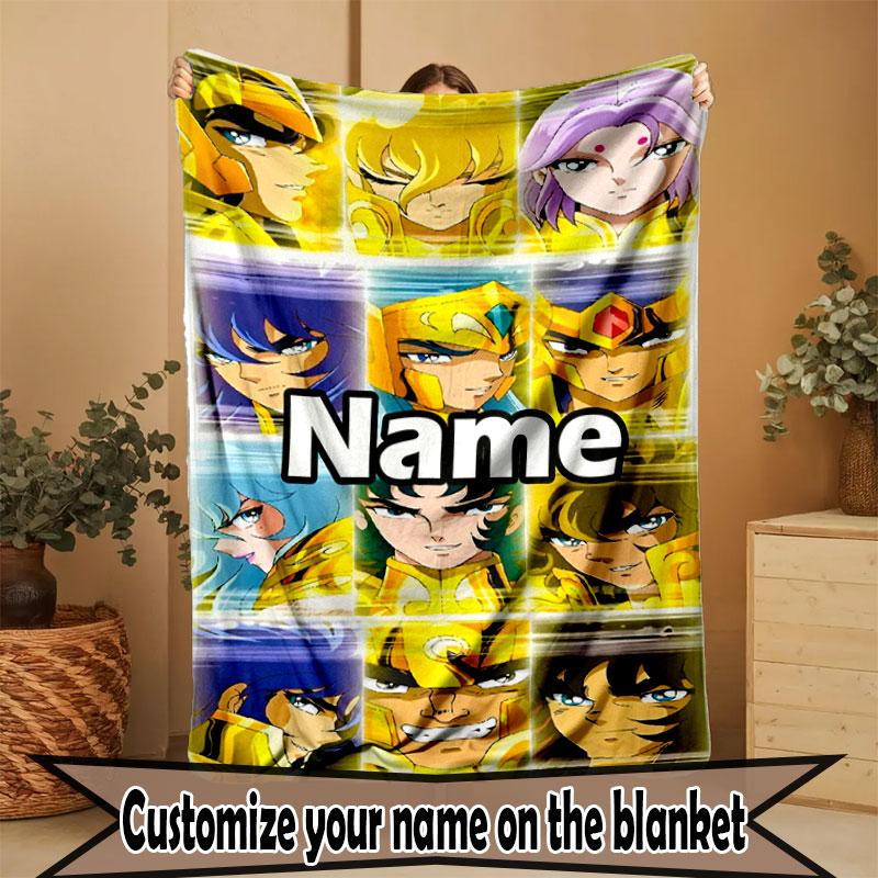 Custom Name Personalized Saint Seiya Print Blanket, Home Decor, Bedroom, Sofa, Camping, Couch, Gifts for Birthday Christmas