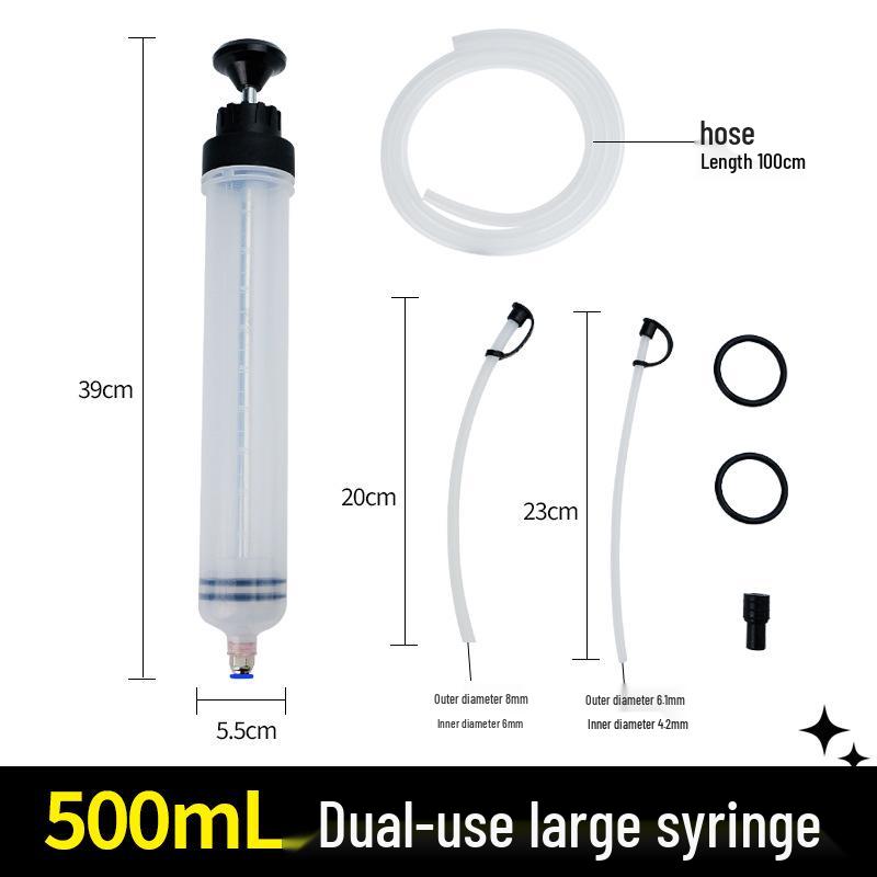 Outil de vidange d'huile à double usage de type seringue pour l'aspiration et l'injection d'huile moteur et de frein, avec fonction de nettoyage des dépôts de carbone