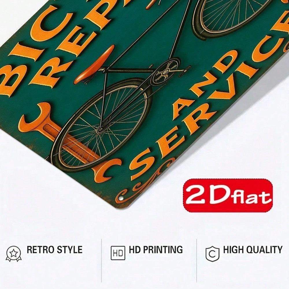 Bicycle Repair Service Sign, 7.87x11.81 Outdoor Wall Plaque, 2D Flat Cycling Decor for Study Studio