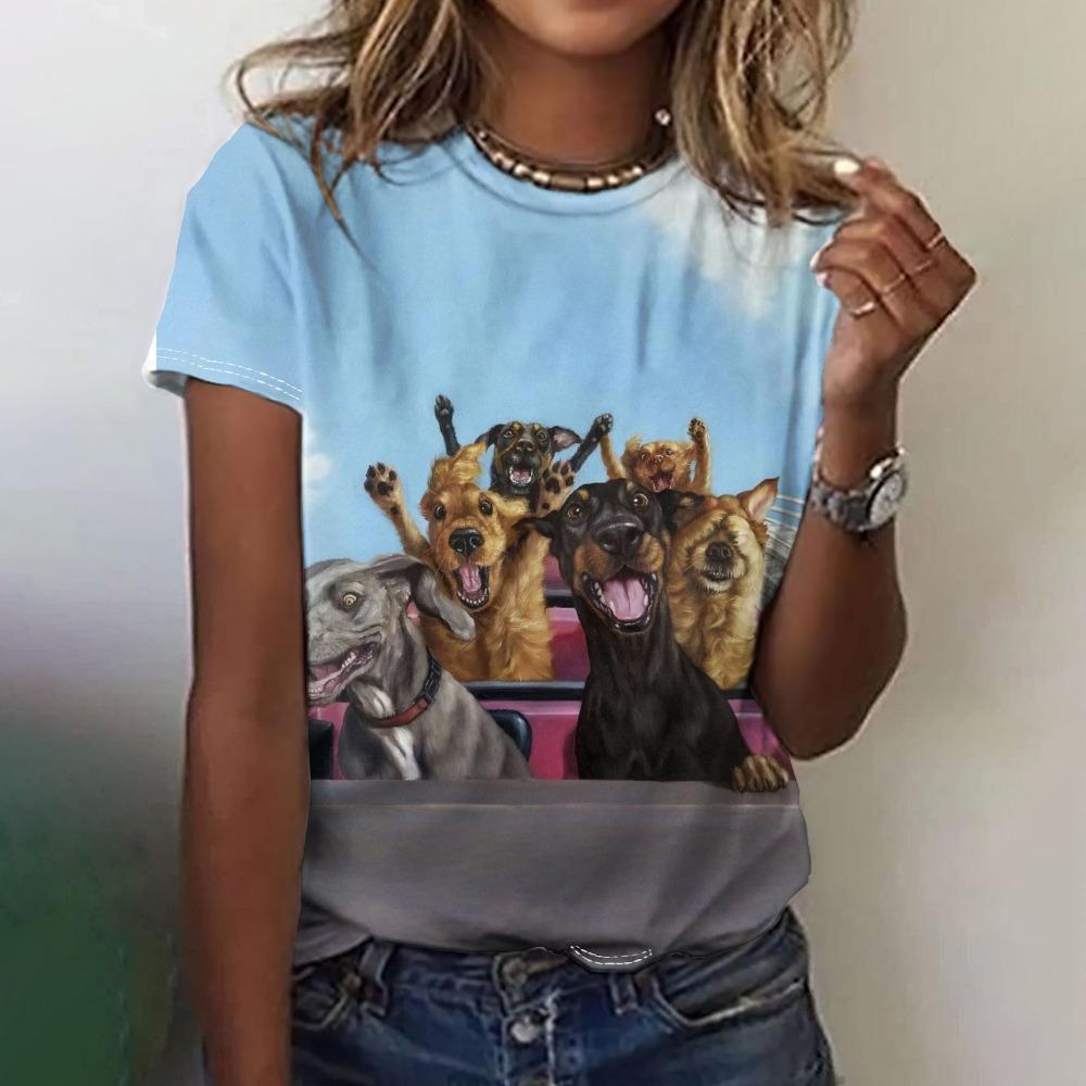 

Футболка с забавным рисунком собаки для женщин, милые футболки с 3D-принтом в виде животных, летние модные футболки больших размеров с короткими рукавами и круглым вырезом XXXL