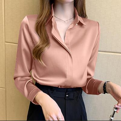 Saténová dámská košile Vintage halenka s dlouhým rukávem Dámská hedvábná elegantní dámská topy Dojíždění Luxusní bílá košile Podzimní dámské oblečení