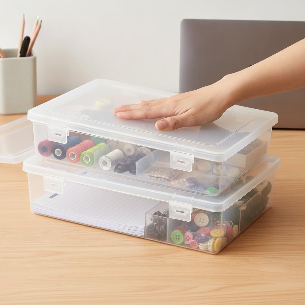 Plastic Document Storage Tote for A4 Folders Files and Craft Supplies with