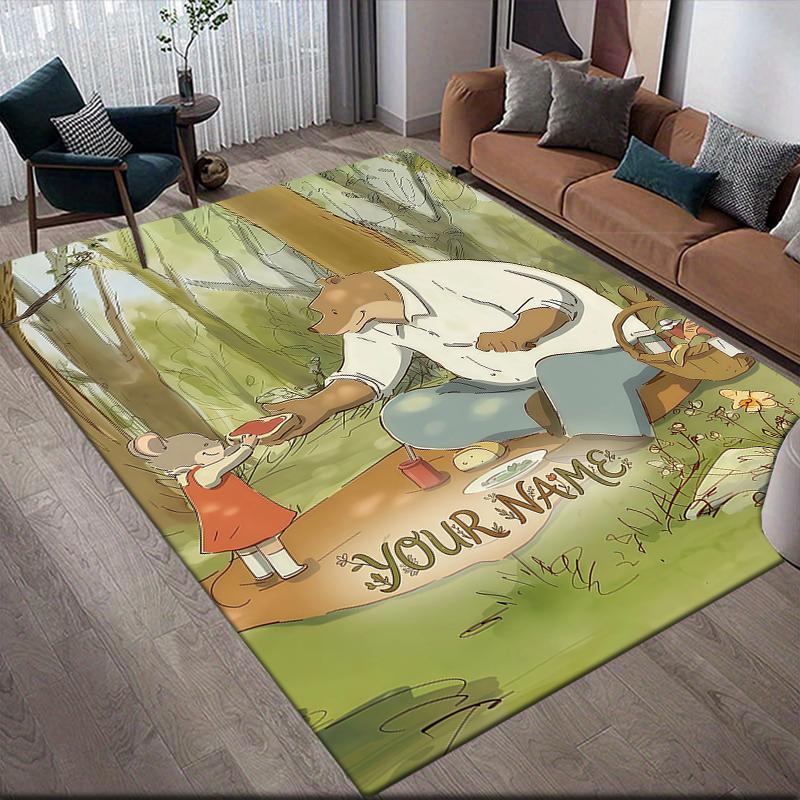 Custom Name,Ernest & Celestine Home Sofa Decoration for Living Room & Bedroom, Non‑Slip Play Flannel Floor Mat for Game Room