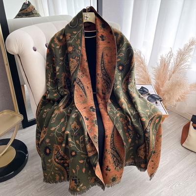 Luxury Women'S Two-Sided Paisley Leaf Cashmere Scarf Soft Warm Pashmina Shawl Winter Outdoor Coldproof Windproof Blank