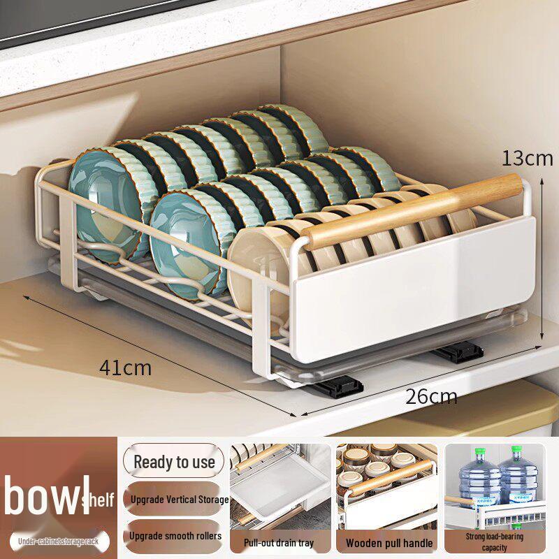 Foldable Kitchen Under-Sink Pull-Out Storage Rack for Seasoning and Tableware