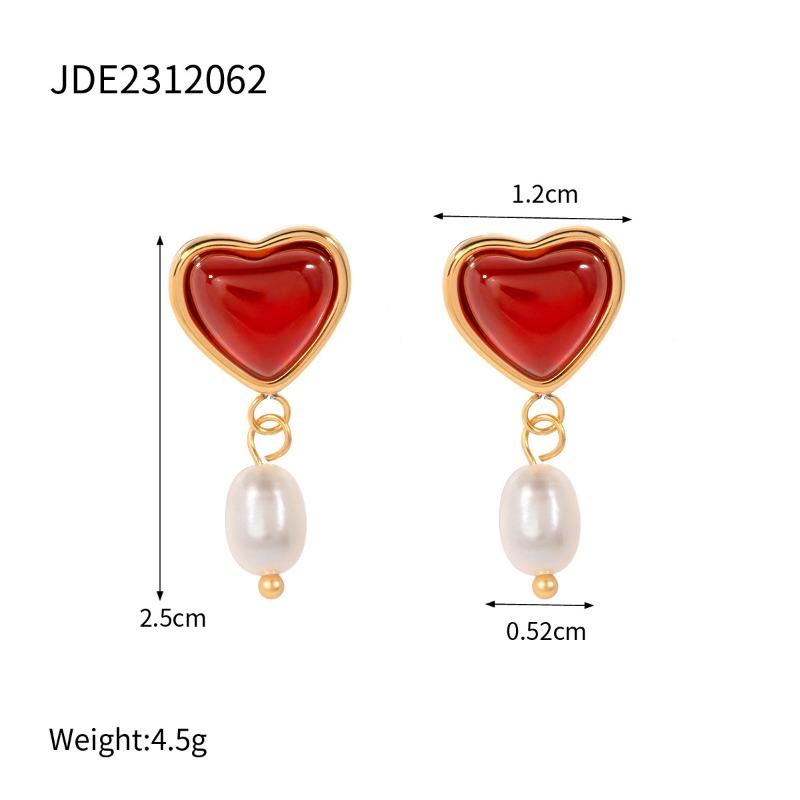 Stainless Steel Red Agate Heart-shaped Necklace, High-end Pendant Earrings, Exclusive Ring