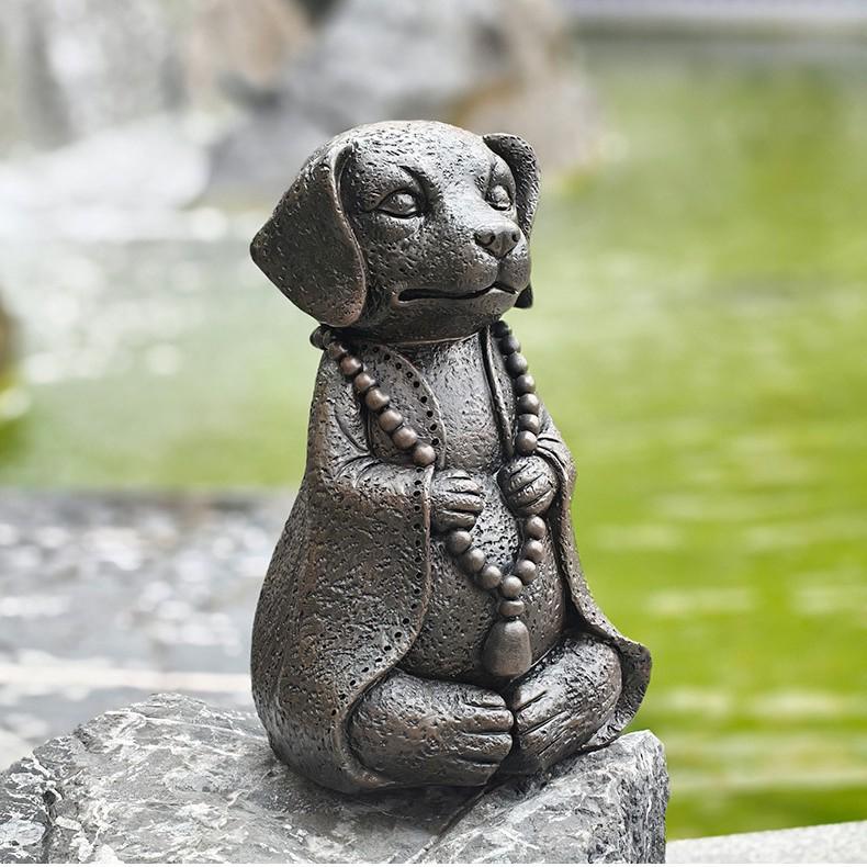 Zen Puppy Resin Ornament: Adorable Buddhist Meditation Garden Decoration