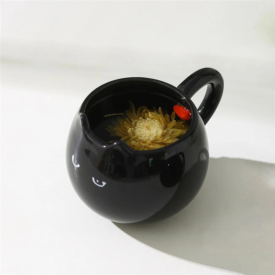 

Керамическая кружка Милая мультяшная чашка для воды Чашка для завтрака, молока, кофе Кружка для пары Термостойкая чайная чашка Чашки для эспрессо Креативные подарки 380ml чёрный