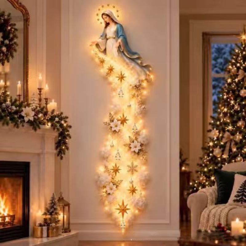 Bethlehem Star Led Lighted Wall Hanging Ornament Warm Light Christmas Nativity Scene Decor For Home Door Holiday Party