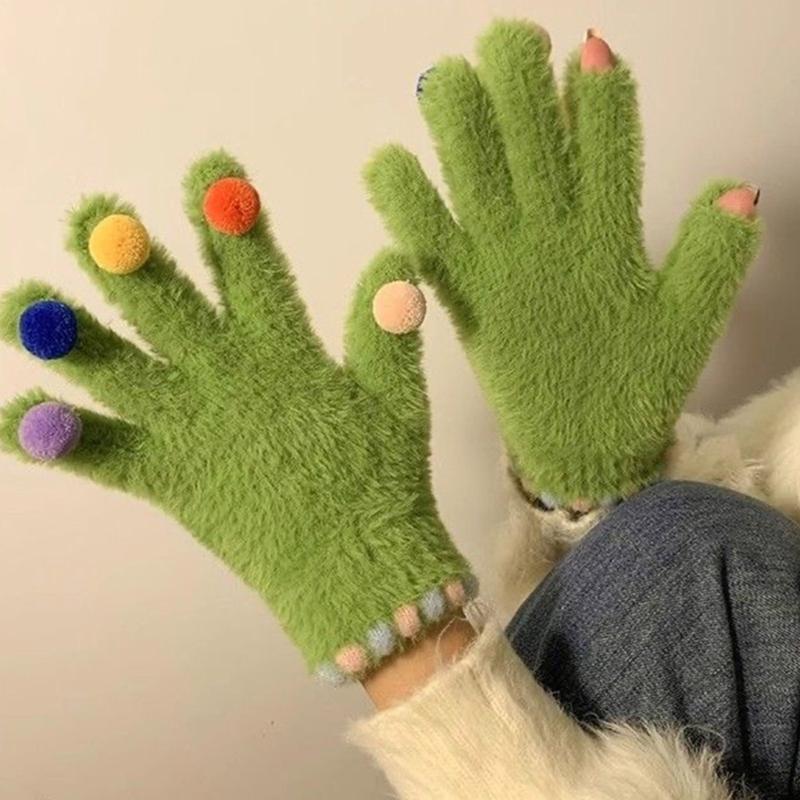 Winter Warm Touchscreens Gloves Faux Furs Texting Gloves Fuzzy Soft Winter Gloves for Outdoor Skiing Cycling Hiking