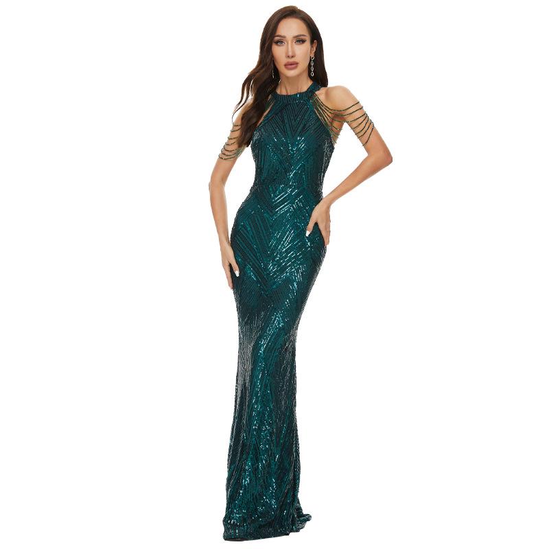 107B Sequin Fishtail Evening Dress for Influencers and Banquets