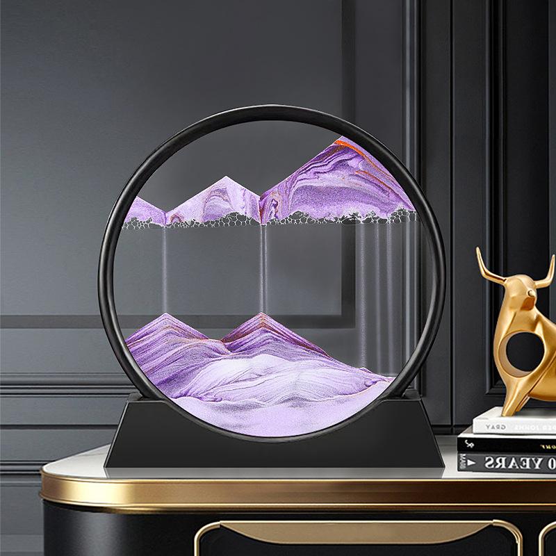 7/12inch Moving Sand Art Picture Round Glass 3D Deep Sea Sandscape In Motion Display Flowing Sand Frame Relaxing Desktop Decor