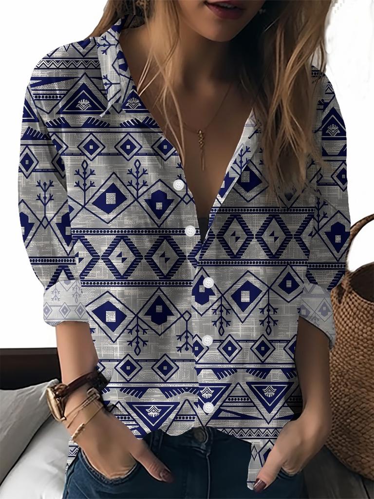 Colorful Cartoon Element Printed Lapel Shirt Women's Loose Casual and Comfortable Single-breasted Commuter Top