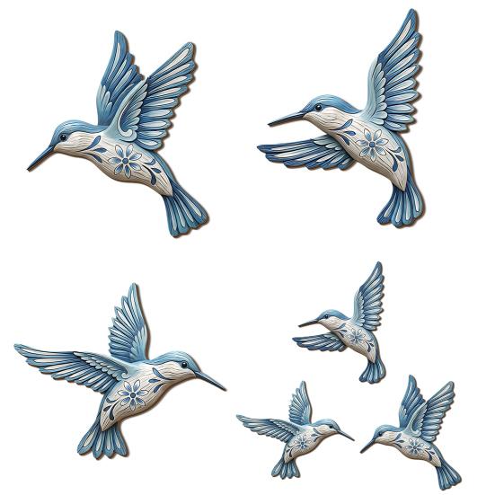 Wood Hummingbird Wall Art Vintage Flying Blue Bird Sculpture Rustic Wall Hanging Decoration for Home Bedroom Living Room Decor