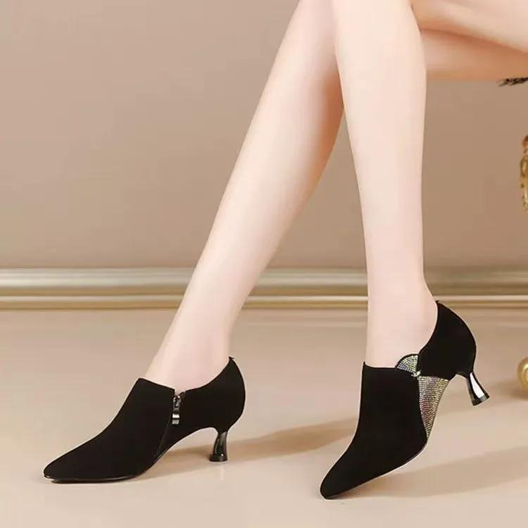 zapatos de mujer women fashion pointed toe black spring & summer slip on ankle shoes lady classic comfort crystal shoes ga683