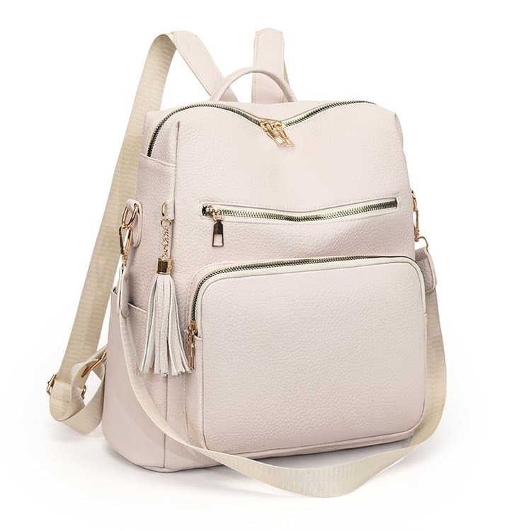 A gentle light-colored fringed versatile casual leather backpack