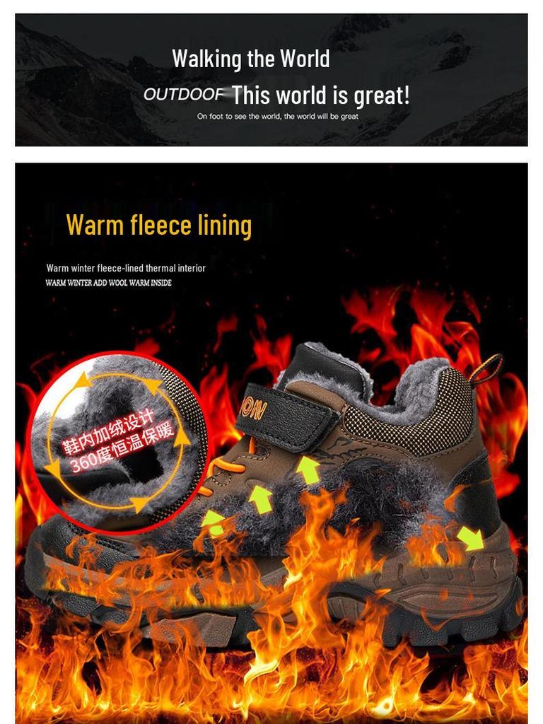 Boys' Winter Cotton Boots with Velvet Lining - Warm, Steel Claw Sole for Outdoor Snow Activities