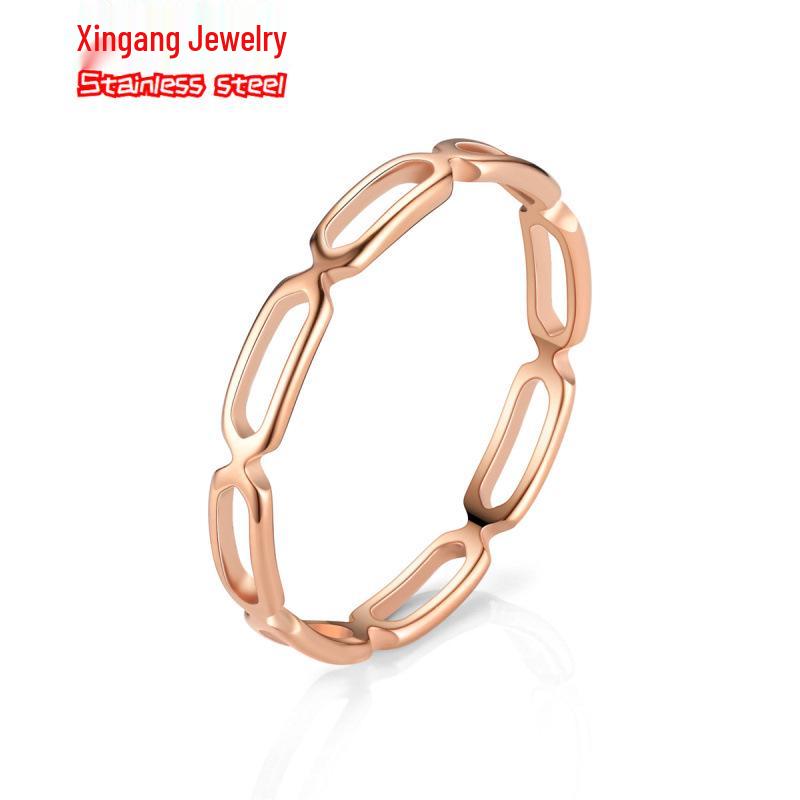 Women's 18K Rose Gold Titanium Steel Tricolor Cutout Ring