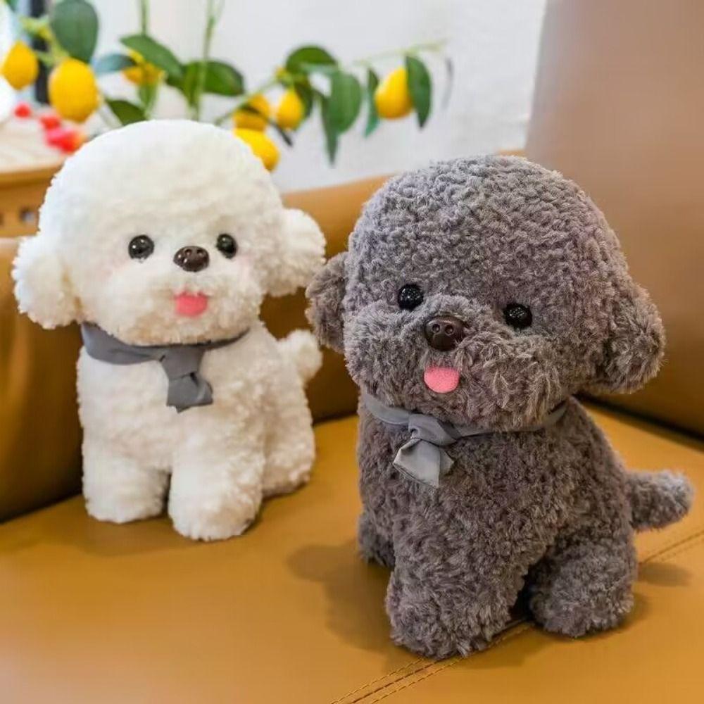 White Gray Bichon Frise Plush Stuffed Animal Puppy Plushies Boys Girls Plush Dog Toy  Pet Toy