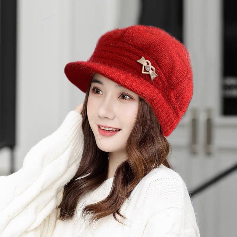 

Женская модная зимняя утепленная флисовая шапка с подкладкой, универсальная, для езды на велосипеде, морозостойкая, вязаная шерстяная шапка для мам красный