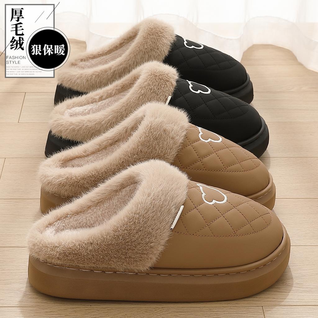 Waterproof Cotton Slippers Winter 2025 New Indoor Home Non-slip Household Couple Warm Thick Bottom Cotton Mop