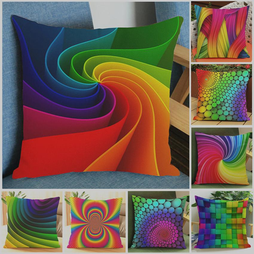 Monika Chen Unisex Rainbow Geometric Sofa Seat Cushion Cover Colourful Abstract Geometry Luxury Home Decorative Square Throw Pillow Case Cojines